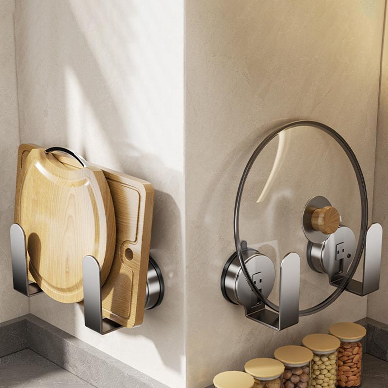 Punch-Free Wall-Mounted Chopping Board Storage Rack Kitchen Wall Drain Rack Multi-Purpose Strong Hook Suction Cup Pot Lid Rack