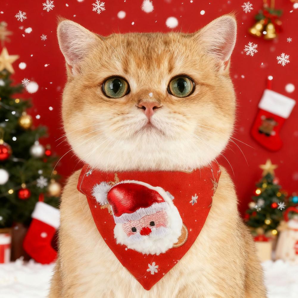 Christmas Pet Collar Reindeer Design Pet Bandana Festive Christmas Cat Dog Bandanas for Holiday Dress-up Plush Santa Reindeer