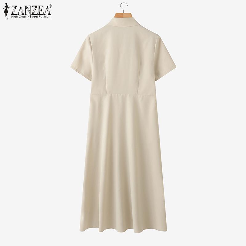 ZANZEA Women Casual Turn Down Collar Loose Short Sleeve Shirt Dress