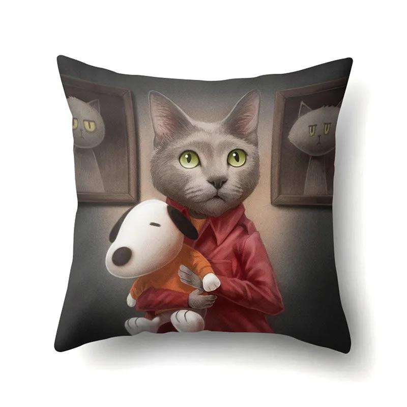 Polyester Überwurfskissenbezug Heimdekoration Überwurfskissen Auto Überwurfskissen Schöner Tier Katze Druck Kissenbezug