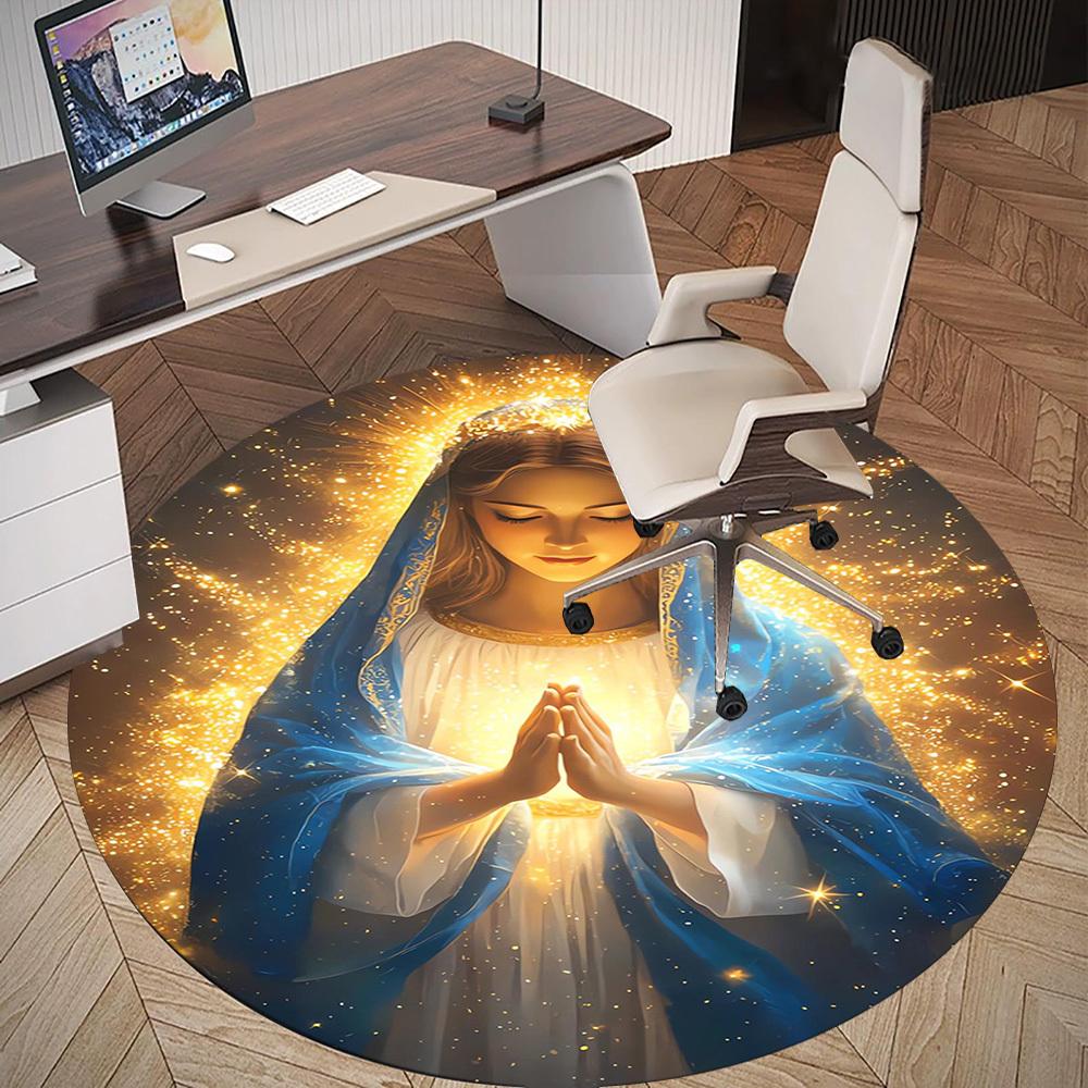 1PC Virgin Mary Halo Light Round Chair mat Area Rug - Non-Slip, Floor Mat for Office, Bedroom, home decor Christmas Gift c0528140
