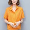 Women's Summer 2024 Loose Half-Zip Cotton Short-Sleeved Sweatshirt for Middle-Aged Moms