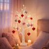 Lighted Birch Artificial Tree Battery Power Holiday Decorative Tree with Heart Pendant Valentine's Day Wedding Party Supplies