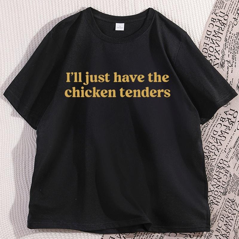 Ich nehme nur die Hähnchen-Nuggets T-Shirt Lustig Baumwolle Kurzarm Rundhals T-Shirt Humor Locker Streetwear Herrenbekleidung