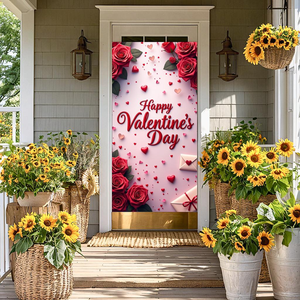 Romantic Decorative Backdrop Unique Photo Red Red Roses Stunning Hearts for Love-themed Event