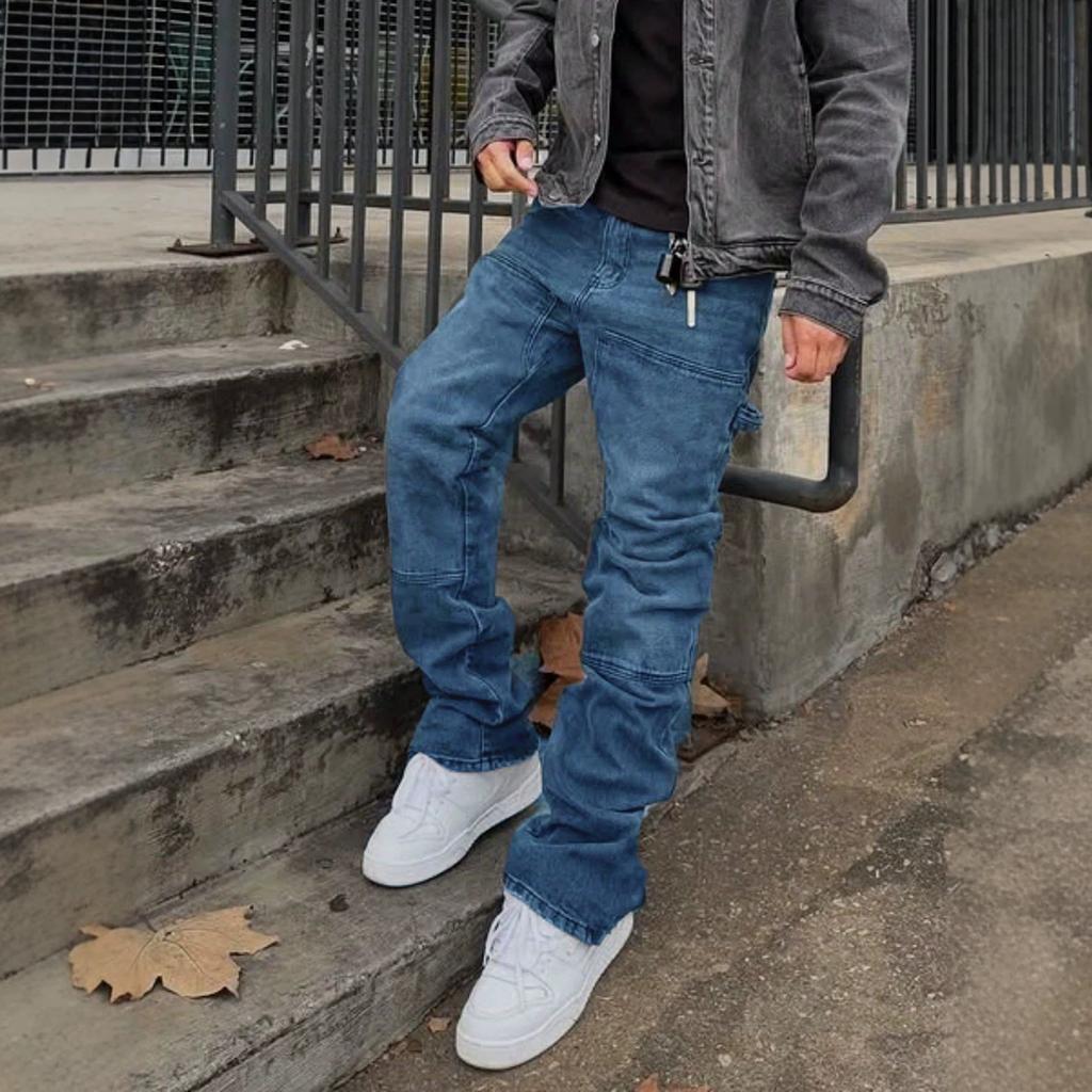 European and American Men's Splicing Slim-fitting Jeans Micro-pull Pants Handsome Denim Trousers