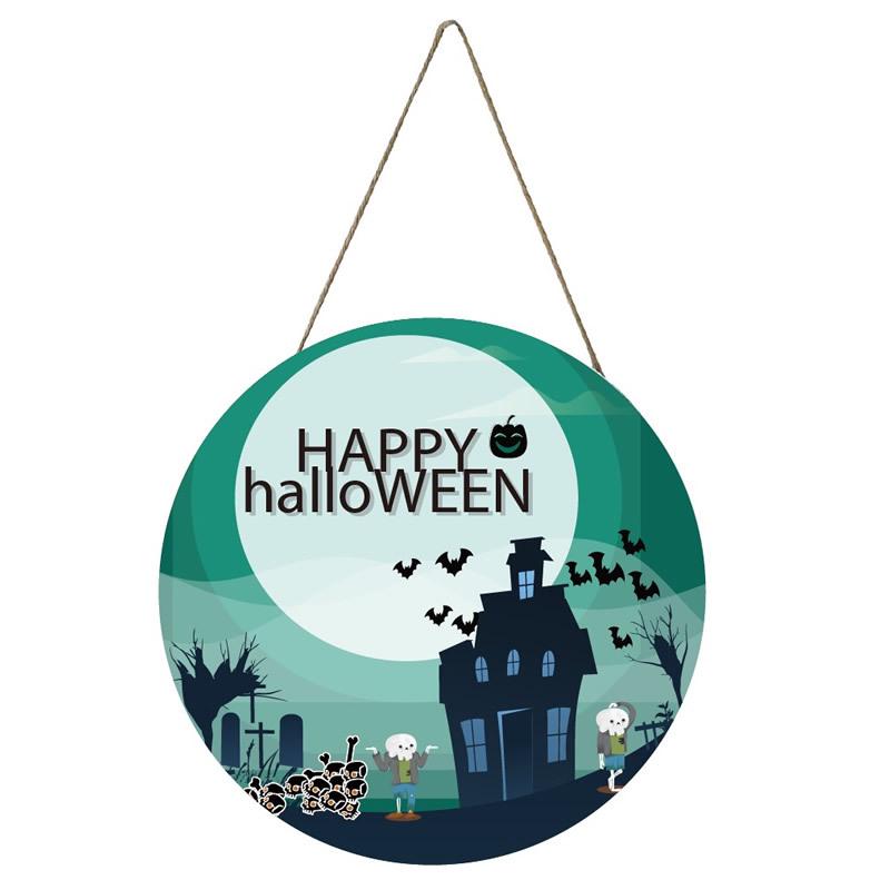 Round Wooden Halloween Hanging Sign Decorations for Home