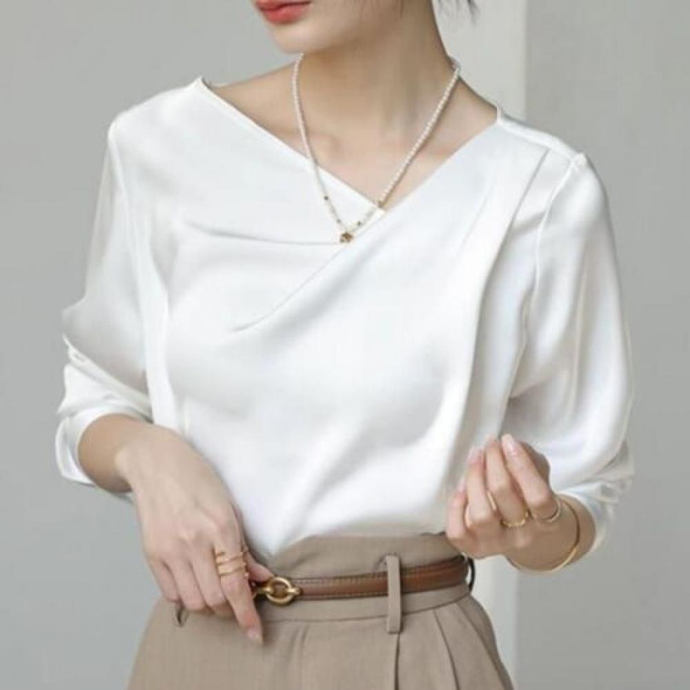 NaVaVa Elegant Shirred V Neck Long sleeVe Blouse Nb3050