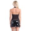 Sex underwear black mesh sexy perspective role-playing, patent leather scarf chain, sex underwear