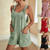 Women Summer Jumpsuit Casual Sleeveless Short Overalls Strappy Romper Simple Loose Fit Solid Color with Pockets for Office Streetwear Travel Beach