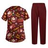 Damen-Uniformset mit kurzärmeligem Weihnachtsdruck-Oberteil und Hose, 2-teiliger Pflegekraft-Kittel