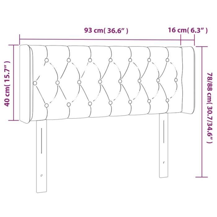 3123556 vidaXL Tête de lit à LED Noir 93x16x78-88 cm Tissu