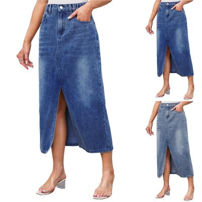 Women's Casual Fashion Loose Split Denim Mid-Length Skirt