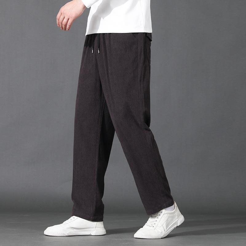 Pánské manšestrové ležérní kalhoty se stahovací šňůrkou, elastickým pasem, rovnou nohavicí, teplý a volný střih, pánská nadměrná velikost