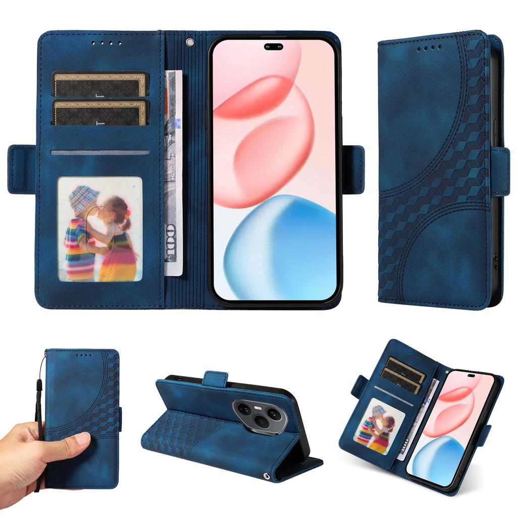 Dla Honor 400 Pro 5G (Światowy) Skórzane Etui Portfel Wytłaczany Romb Pokrowiec na Telefon Stojak ze Smyczą