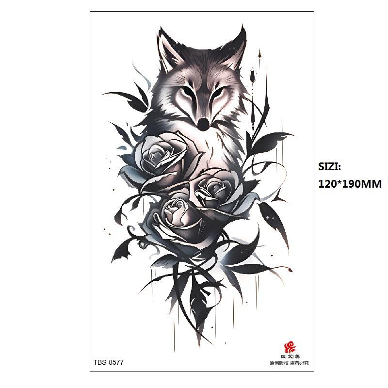 Hand Painted Original Color Flower Fox Phoenix Women'S Simulated Tattoo Water Transfer Tattoo Sticker