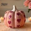 Autumn Harvest Table Decor Pink Ceramic Pumpkin with Heart Pattern, Artificial Figurine, Romantic Gift for Girlfriend Fall Tabletop Ornaments Harvest,