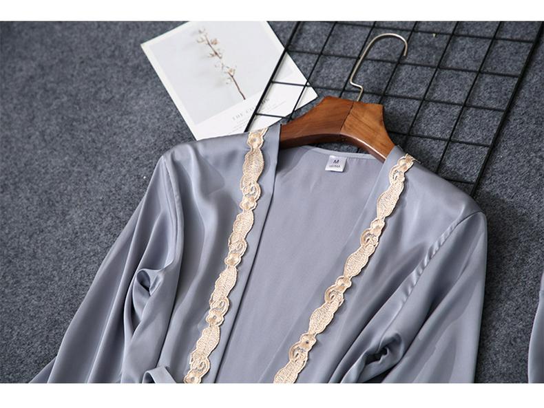 Women's Satin Chiffon Five-Piece Pajama Set: Sexy Faux Silk with Camisole, Robe, and Chest Pads for Autumn and Summer.