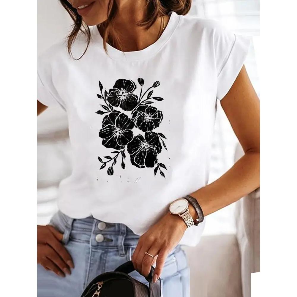 2025 Summer Women Clothes Style Trend Print T-shirt Fashion Short Sleeve Cute Casual Clothing