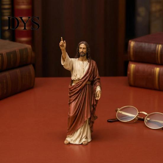 Sacred Figurine Gifts Jesus Reading Bookshelf Figure, Vintage Holy Christian Sculpture, Hand Painted Blessed Minimalist Art Resin Statue for