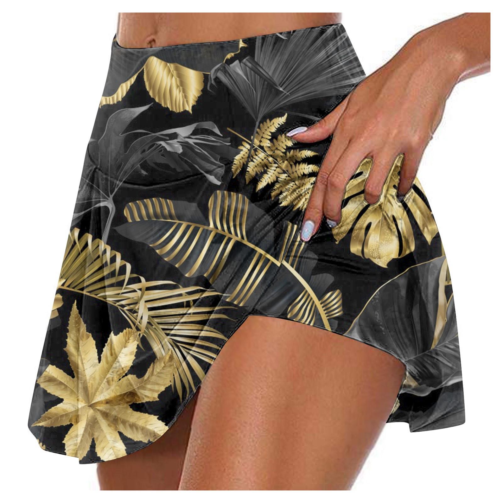 

Женские спортивные эластичные плиссированные теннисные юбки для бега, йоги, внутренние шорты, эластичные спортивные шорты для гольфа XXL золотой