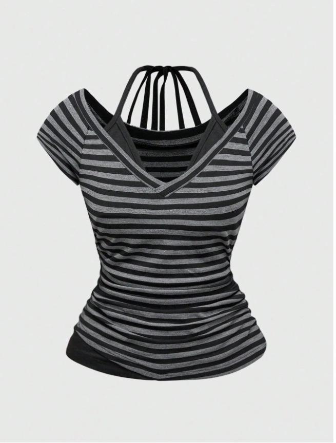 Y2K Spicy Girl Retro Wing Print Lace-up Bandeau Top Small