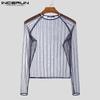 INCERUN Men Long Sleeve Mesh See Through Skinny T-shirts Partywear Clubwear