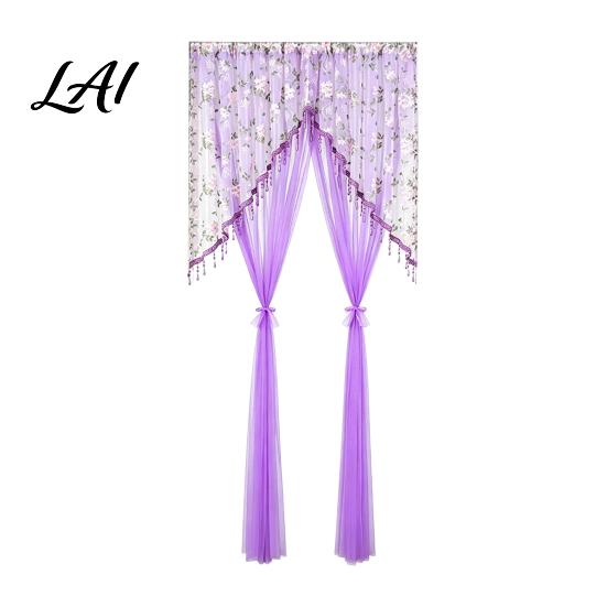 Light Filtering Balcony Partition Sheer Lace Door Curtain Embroidered Floral Doorway Curtain with Beads No Drill Rod Pocket Room Divider for Bedroom