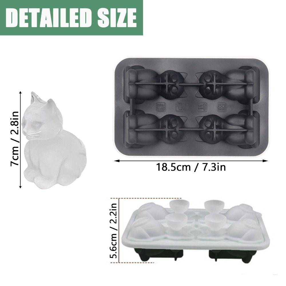 Easy to Release 3D Cat Ice Block Mold Free of BPA 4 Holes Silicone Ice Cube Mold Dishwasher Safe Reusable Animal Shape Ice Mold