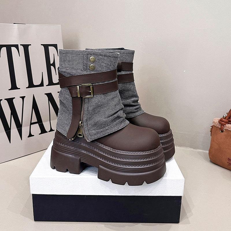 

Star inner height increase Martin boots women s autumn and winter new short boots thick-soled small trousers muffin bottom cigarette boots 40 коричневый