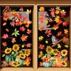 Seasonal Store Window Decorations Autumn Harvest Decals, Sunflower Maple Leaf Pumpkin Bird Static Cling Stickers, No Glue Glass Decals Reusable