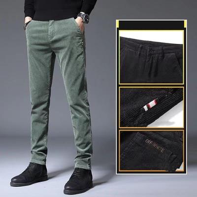 Pantalon d'automne et d'hiver pour homme grande taille en velours côtelé rembourré droit slim uni décontracté