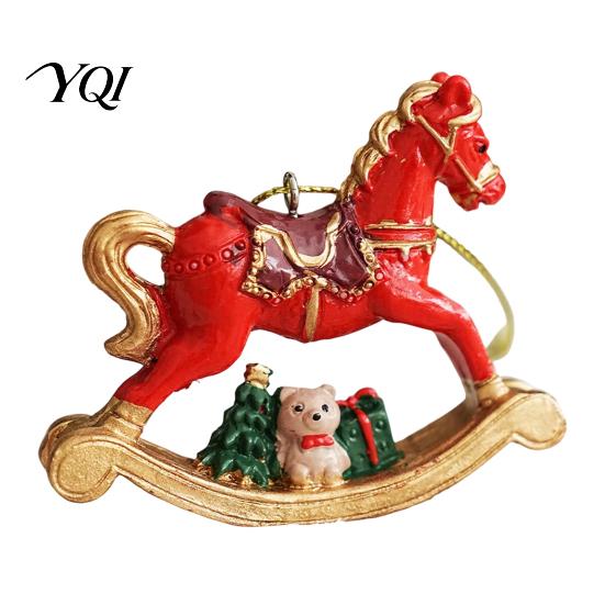 Xmas Window Wall Hangings Rocking Horse Christmas Ornament, Resin Tree Hanging Decoration with Seasonal Trims Bear Gift Box for Holiday Decor
