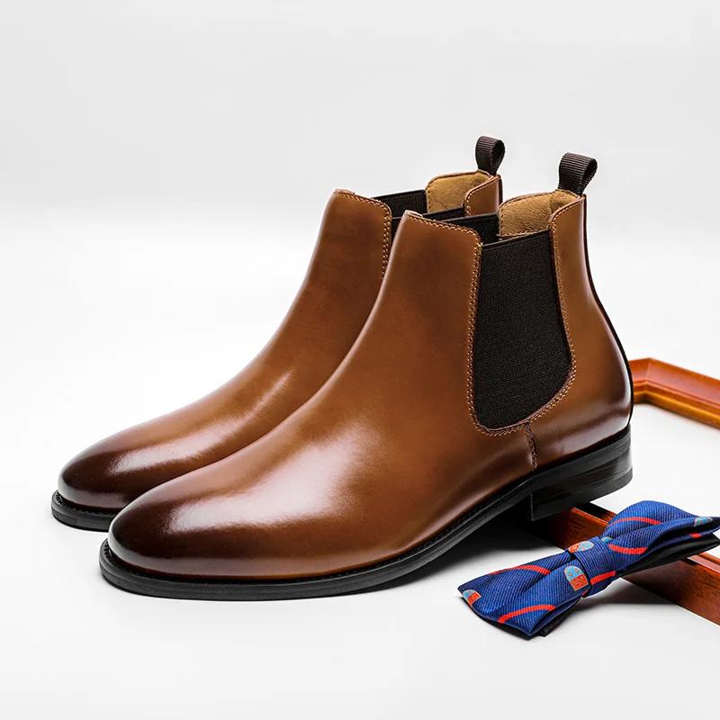 Golden Sapling Retro Men's Chelsea Boots Winter Work Shoes Genuine Leather Male Botas Wedding Business Formal Shoes Big Size 47