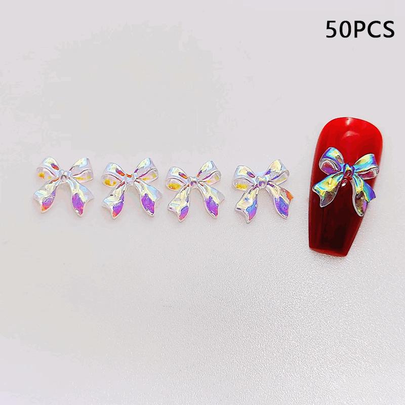50Pcs/Bag 3D Bowknot Nail Art Decoration Colorful Aurora Super Fairy Bow Nail Art Charms Girl Diy  Manicure Accessories