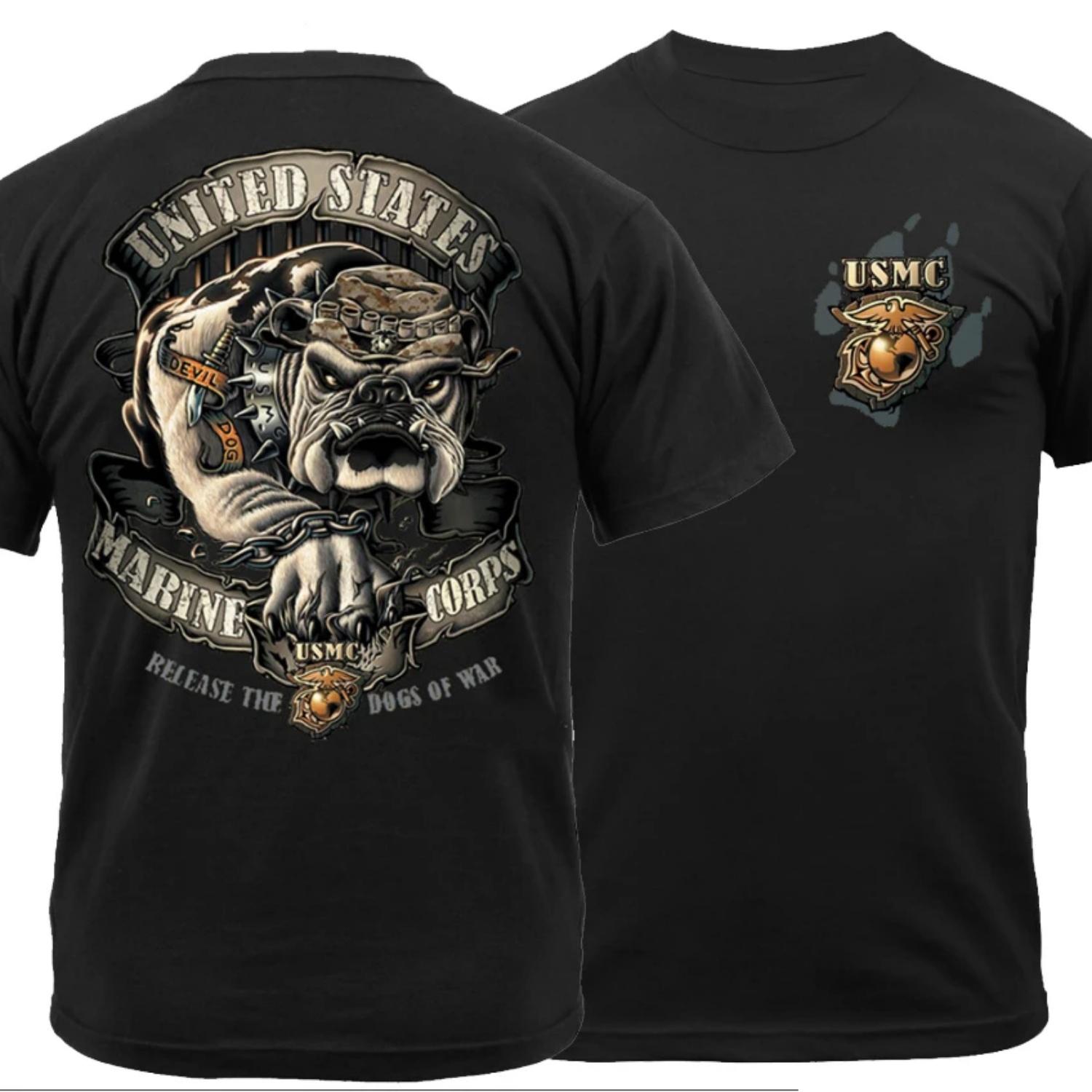 

Releast The Dog of War US Marine Corps Devil Dog Bulldog T Shirt New 100% Cotton Short Sleeve O-Neck T-shirt Casual Mens Top XXXXXL чорний