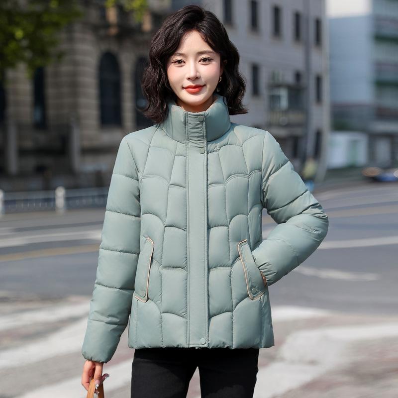 

2025 winter new Korean version of fashion stand-up collar small cotton jacket slim slimming down cotton jacket female student padded jacket XXXL зелений