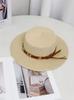 New straw hat women's summer vacation rhinestone letter CHA belt personalized flat top hat British style