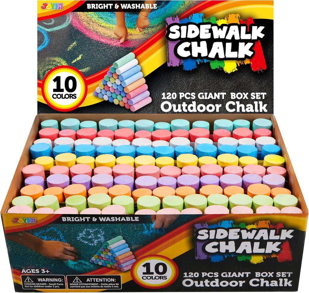 JOYFY 120 PCS Sidewalk Chalks for Kids Giant Box Non-toxic Jumbo Colored Washable Sidewalk Chalk for Toddlers In 10 Colors