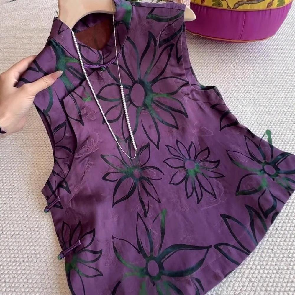 Premium temperament design sense Printed sleeveless women 2025 summer summer models are thin and versatile year tops trend