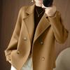 Women Double Breasted Woolen Coat Fall Winter Long Sleeve Thickened Warm Loose Lapel Solid Color Formal Business Style