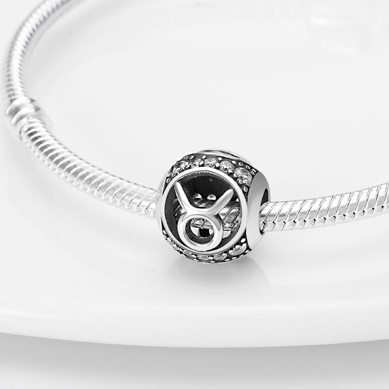 925 Silver Twelve Constellations Leo Aries Virgo Round Charms Beads Fit Qikaola Bracelets DIY Birthday Jewelry Gifts