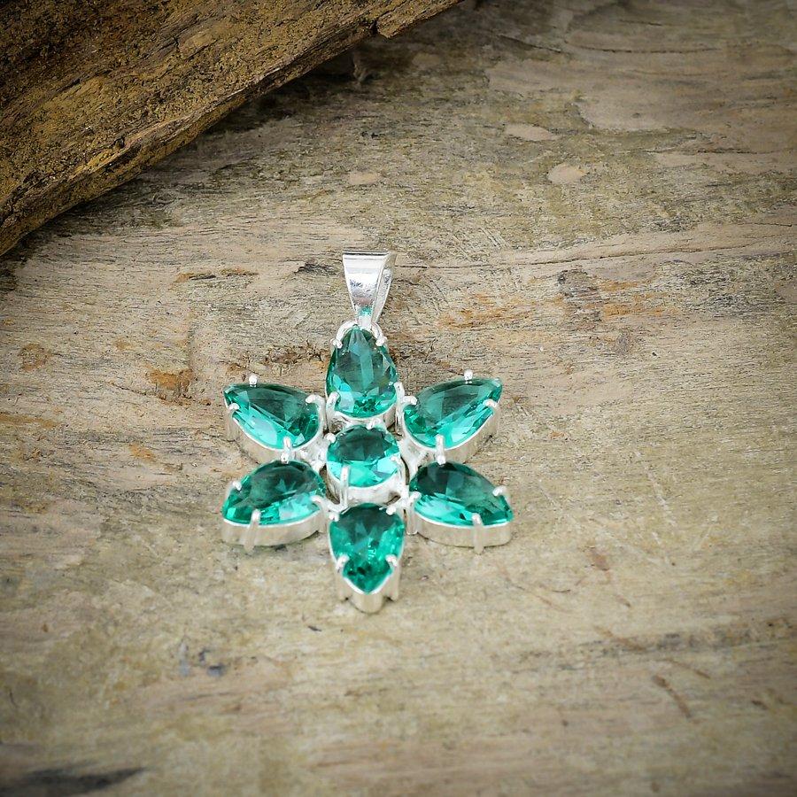 Aqua Apatite Gemstone Handmade 925 Sterling Silver Jewelry Pendant 1.77" M-75