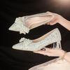 High Heels,Thick Heels, Wedding Shoes, Women's Bow, Bridal Shoes, Xiuhe Wedding Dress, Two Pairs of Crystal French Women's Shoes