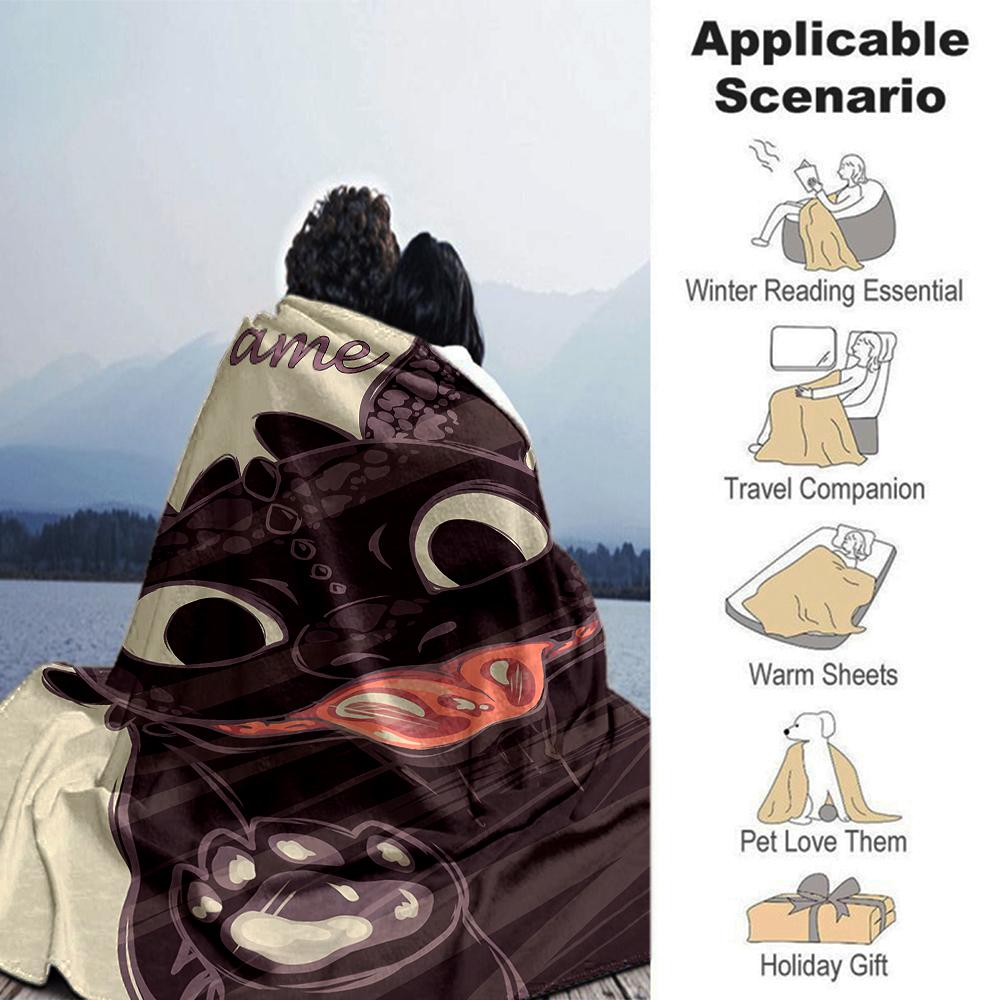 Customiz Name Personality How To Train Your Dragon Toothless Blanket Soft &Warm Sofa Office Bed Travel Lunch Break Blanket, Gift Suitable All Seasons
