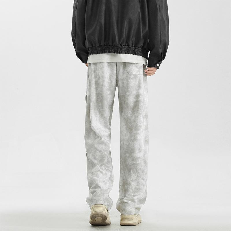 Tie-dye Dirty Pants for Men's Scimitar Design Summer Wide-leg Straight Loose Casual Pants Spring and Autumn Style