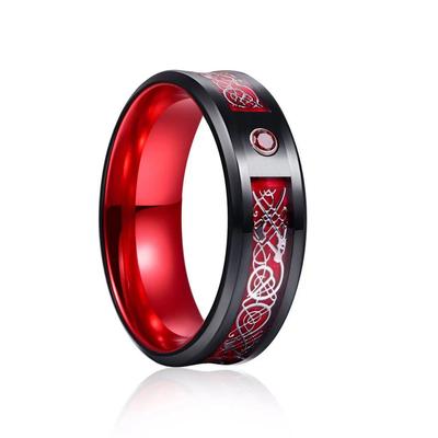 Anello Bicolore da Uomo in Tungsteno e Titanio con Motivo Drago