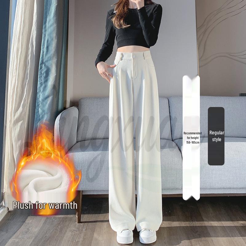 European Cotton Velvet Wide-Leg High-Waisted Women's Corduroy Pants for Autumn/Winter - Drapey, Casual, Floor-Length.