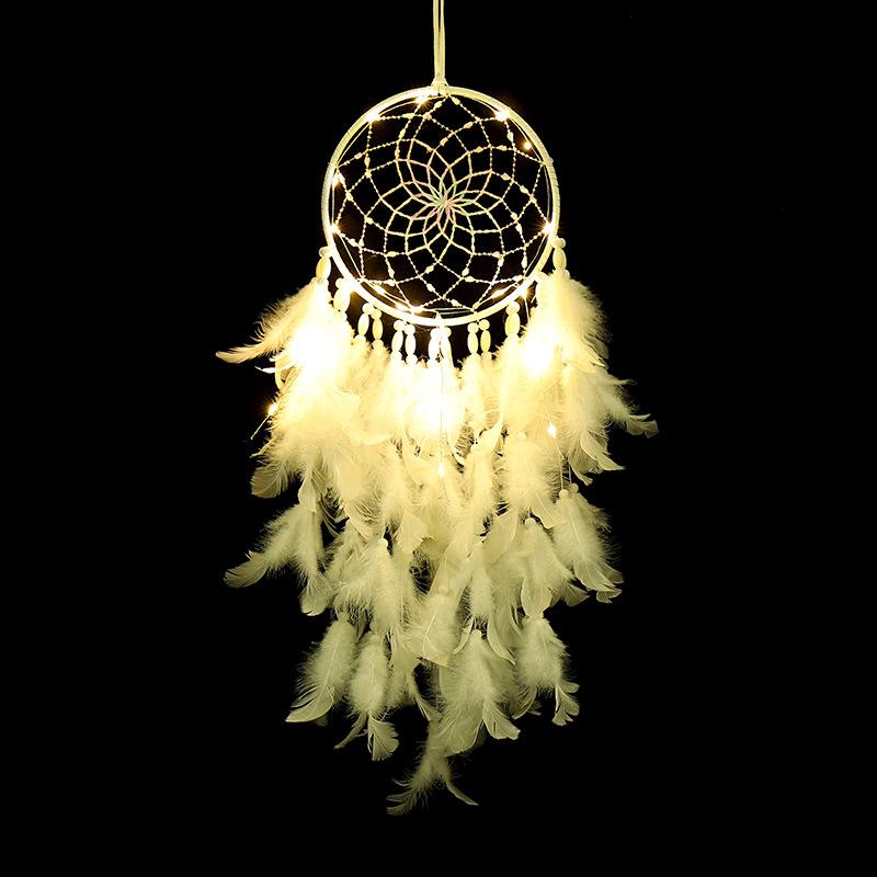 Hand-woven White Feather Dreamcatcher Wind Chimes Bedroom Hanging Ornaments Creative Birthday Festival Gifts Home Decor Crafts