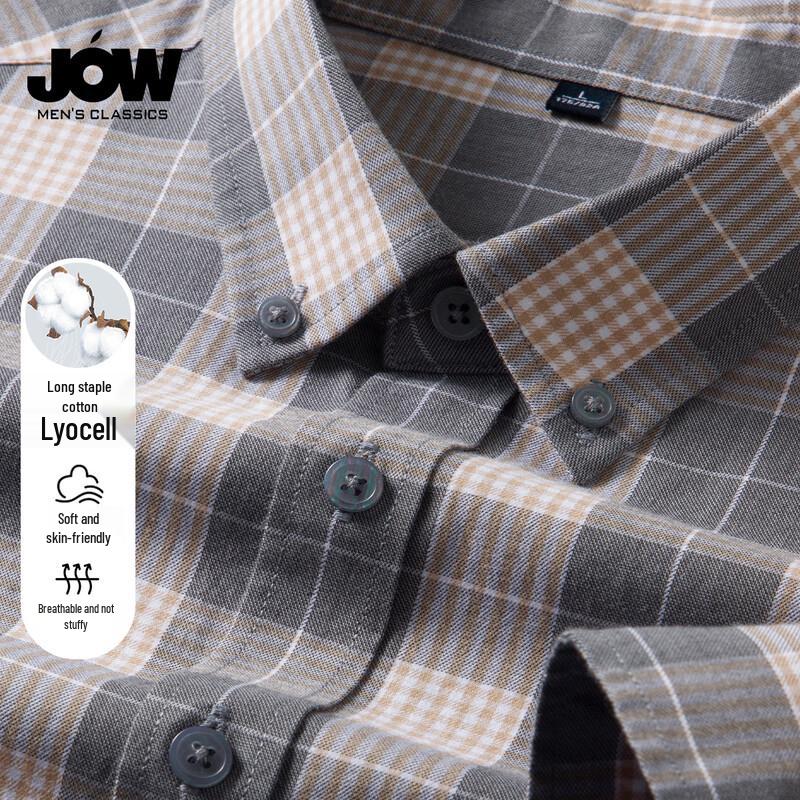 JOW Men s Plaid Cotton Lyocell Long-Sleeve Shirt L